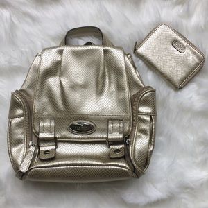 Rossetti Gold Snake Skin Backpack and Wallet Set